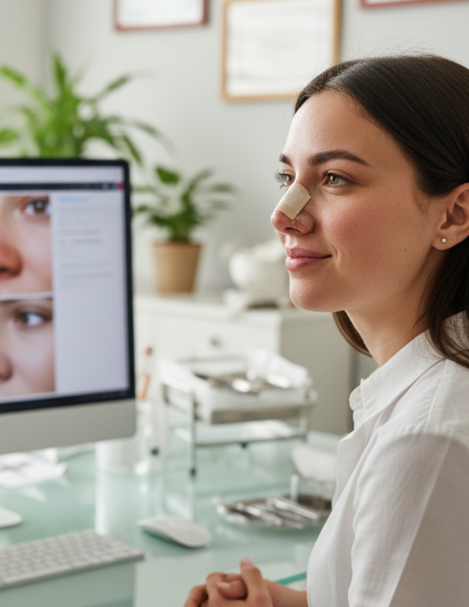 A happy patient after a successful rhinoplasty procedure