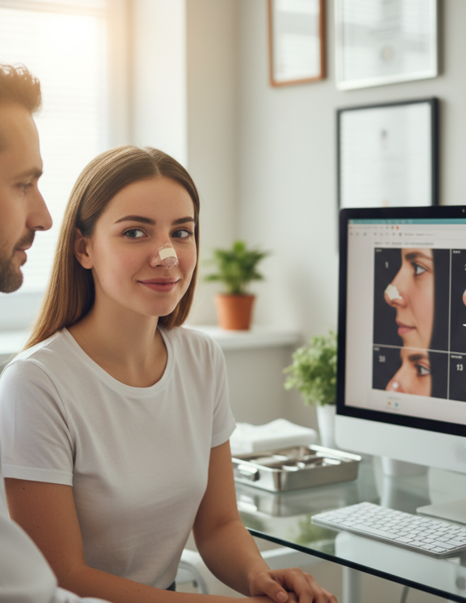 A patient in consultation, viewing her results on a screen